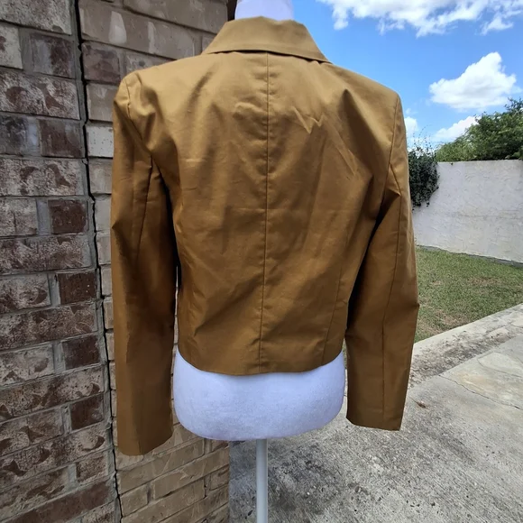 7 For All Mankind Cropped Button Long Sleeve Gold Blazer Women Size Medium - Picture 7 of 16